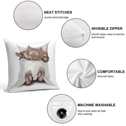 Wombat in Bed Soft Bedroom Essential Throw Pillow