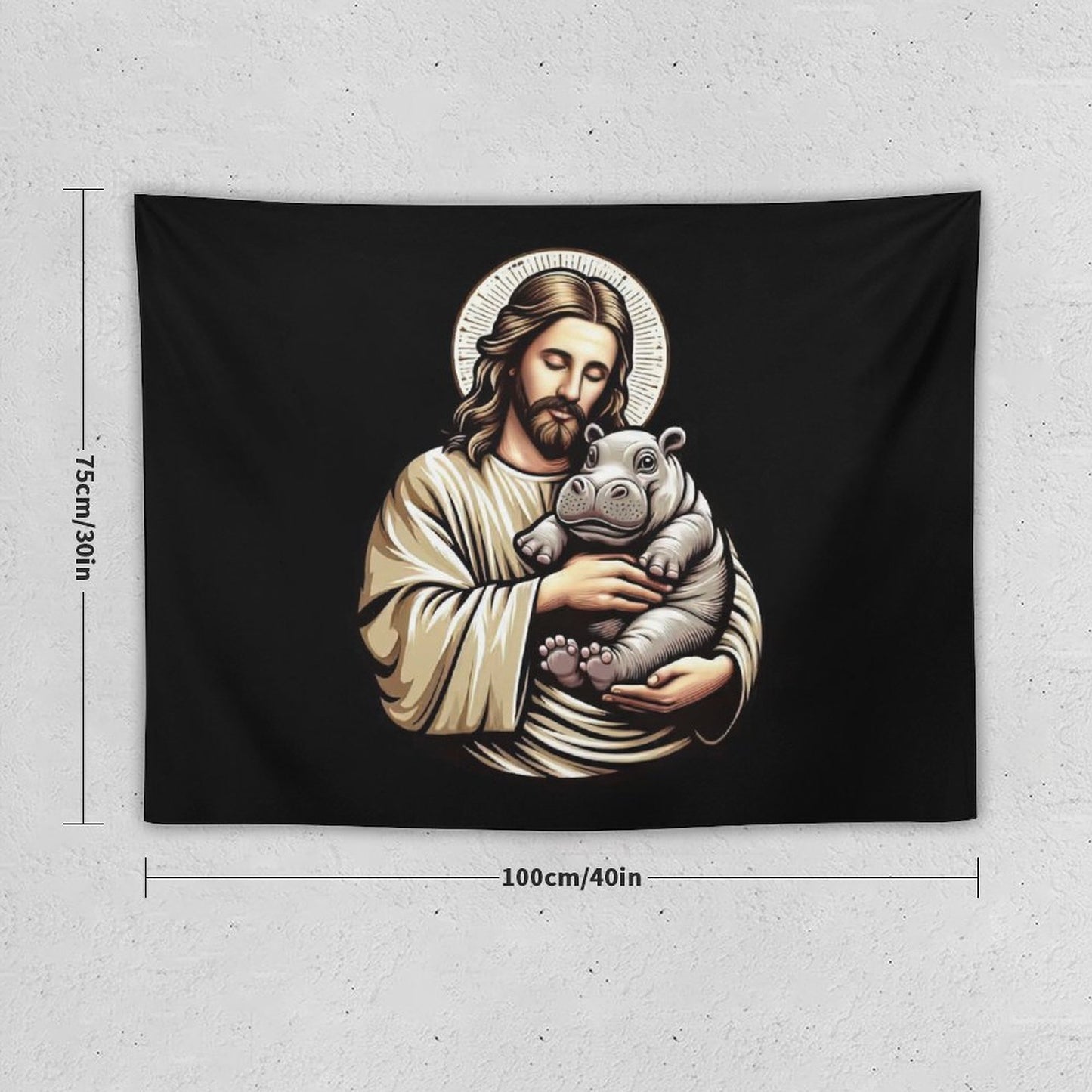 Jesus Loves Moo Deng Bouncy Pig Cute Baby Hippo Tapestry