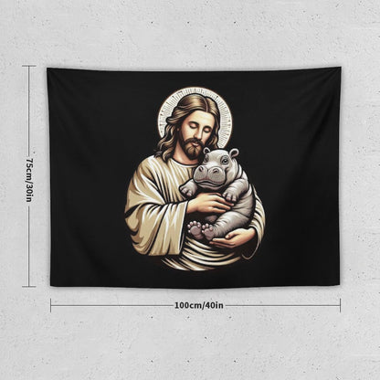 Jesus Loves Moo Deng Bouncy Pig Cute Baby Hippo Tapestry