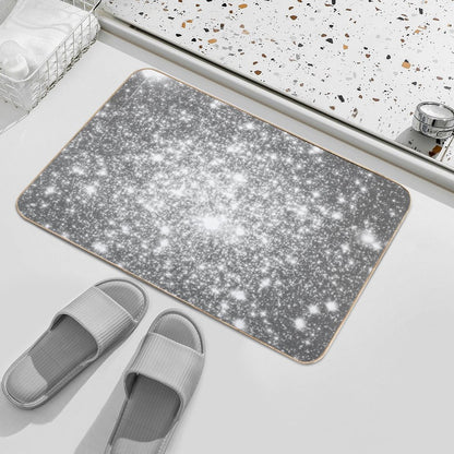 Galaxy Sparkle Stars Silver Gray Bath Mat