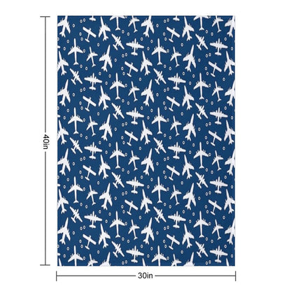Blue And White Aeroplanes Silhouette Pattern Throw Blanket