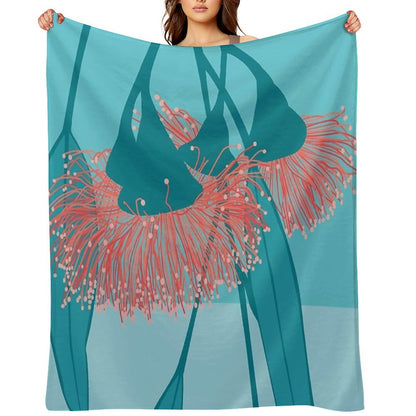 Gum Blossom Eucalyptus Pink Blue Throw Blanket