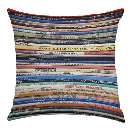Vintage Retro Record Album Spines Linen Throw Pillow Cover