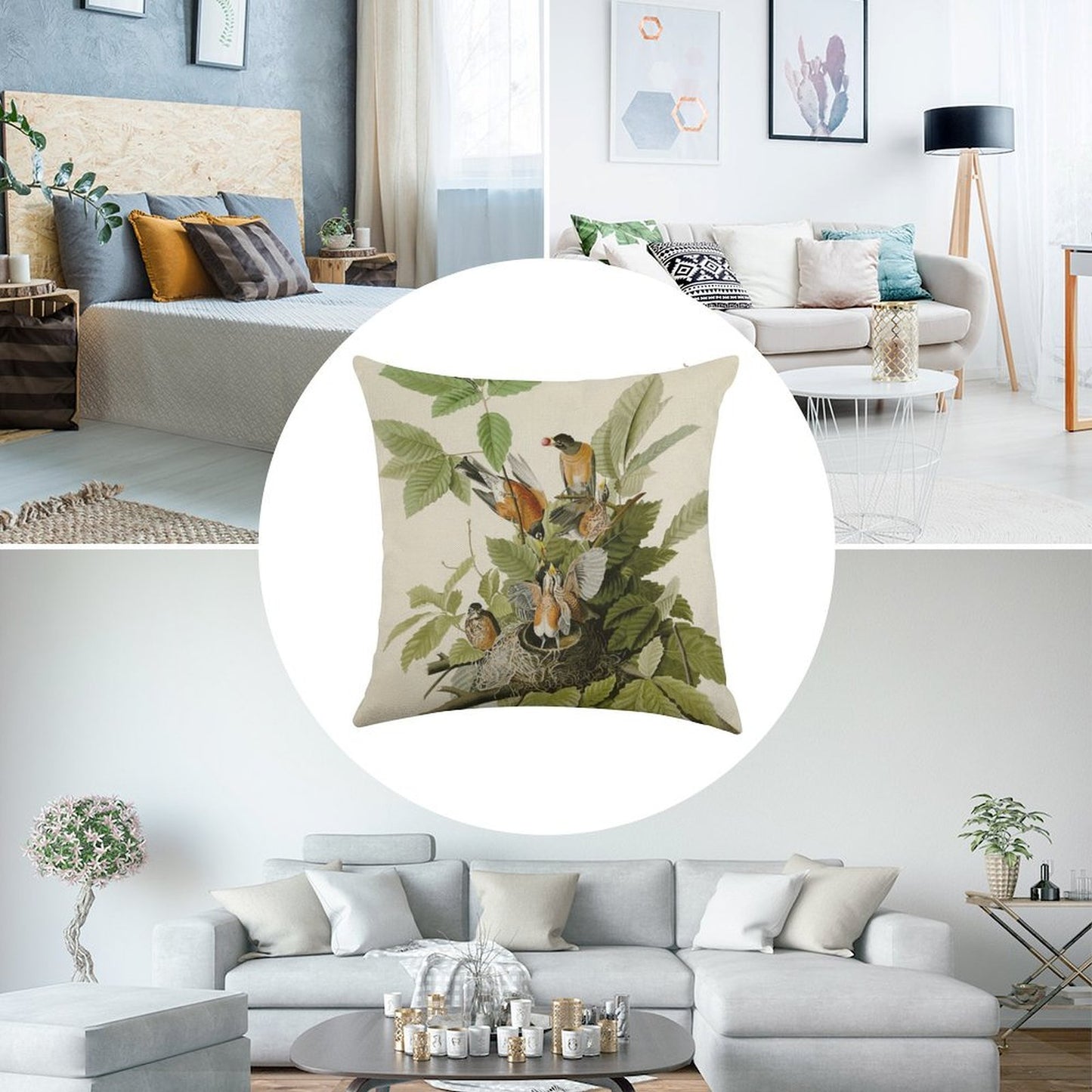 American Robin - John James Audubon Birds of America Linen Throw Pillow Cover