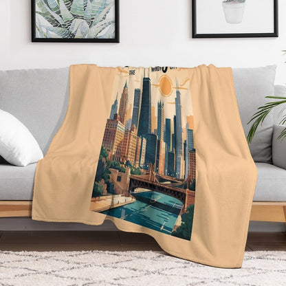 Chicago Illinois Skyline Travel Art Vintage Throw Blanket