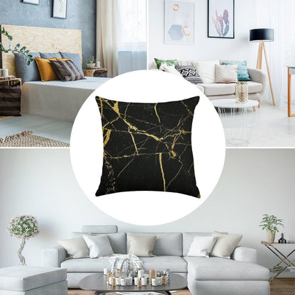Luxe Black And Gold Marble Linen Throw Pillow Cover