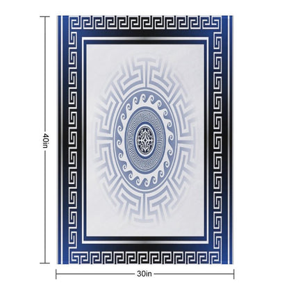 Greek Key Meander Blue White Silver Throw Blanket