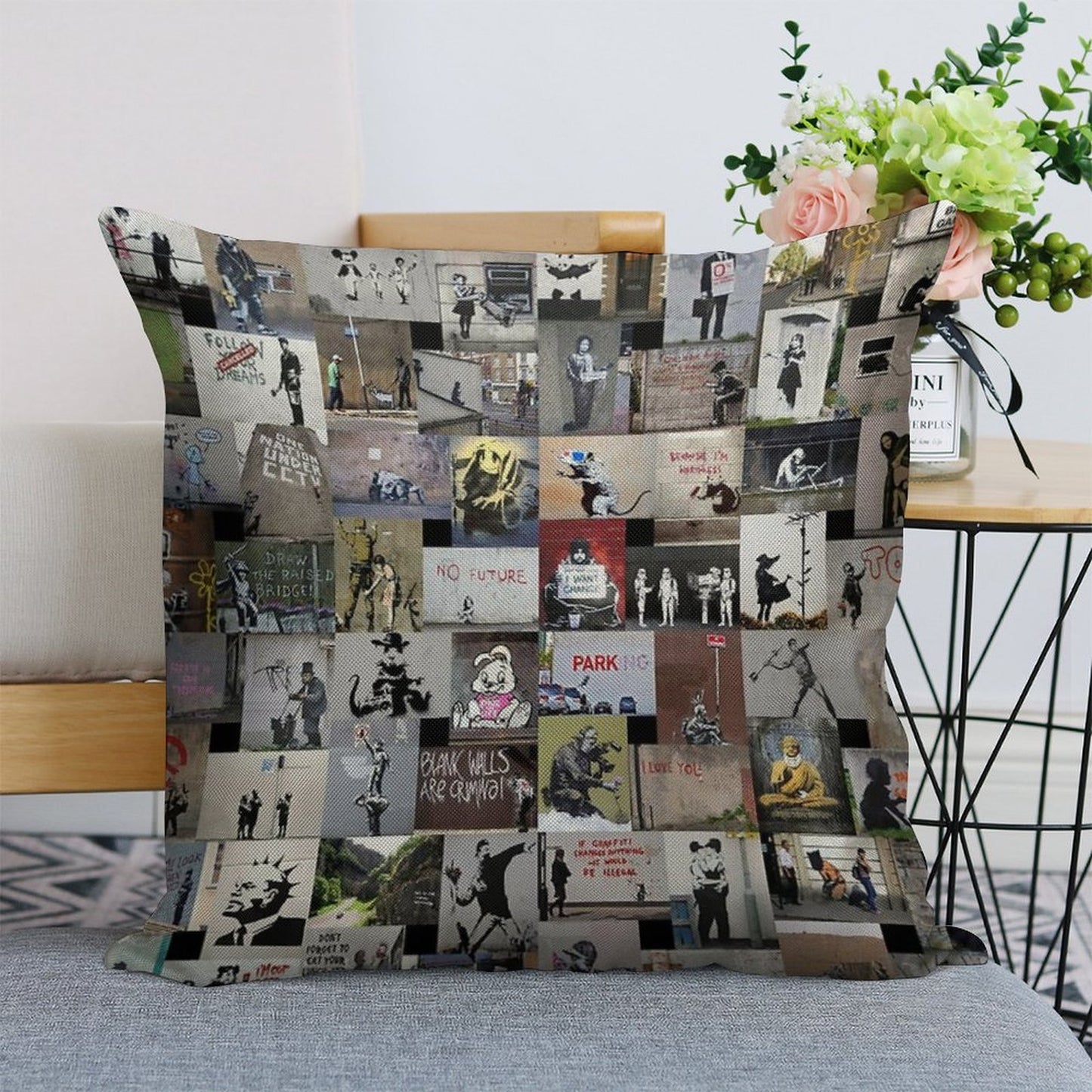 Banksy Linen Throw Pillow Cover