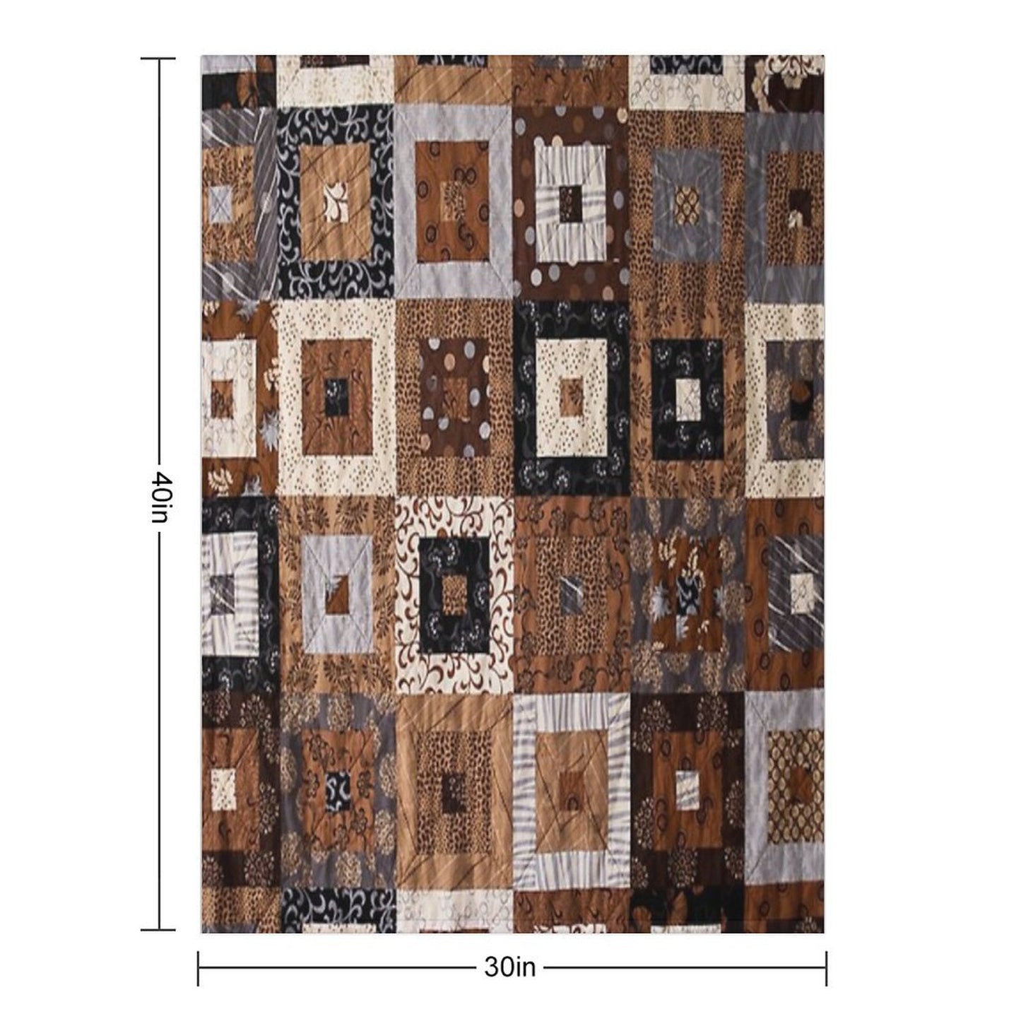 Classic Retro Brown Quilted Patchwork Quilting Pattern Mosaic Motif Throw Blanket
