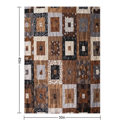 Classic Retro Brown Quilted Patchwork Quilting Pattern Mosaic Motif Throw Blanket
