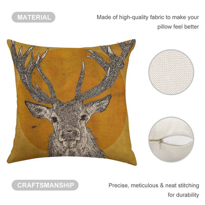 Wild Stag's Head Linen Throw Pillow Cover