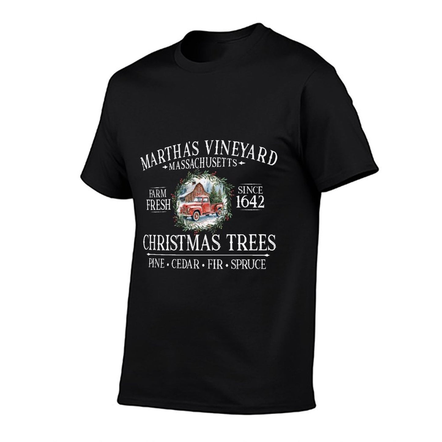 Marthas Vineyard MA Christmas Trees Red Truck White Letters  Durable T-Shirt