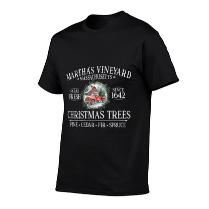 Marthas Vineyard MA Christmas Trees Red Truck White Letters  Durable T-Shirt