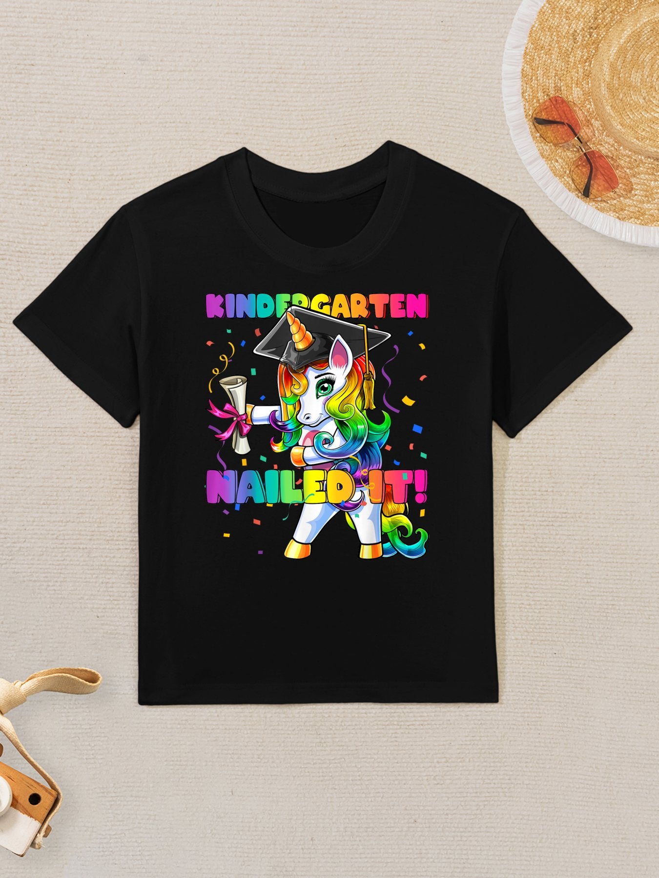 Flossing Unicorn Kindergarten Graduation Cap Gift for Girls Kids T-Shirt
