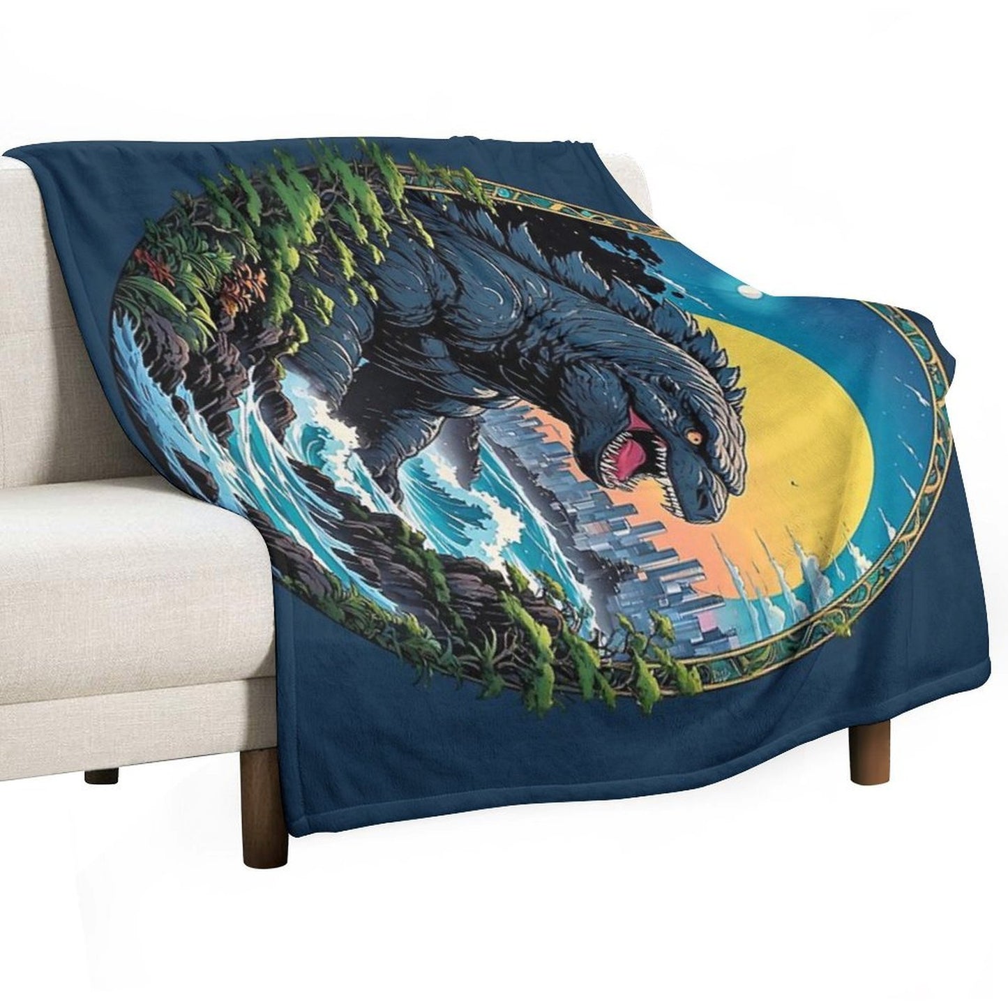 Godzilla Water Monster Gojira Retro Anime Japanese Art Throw Blanket