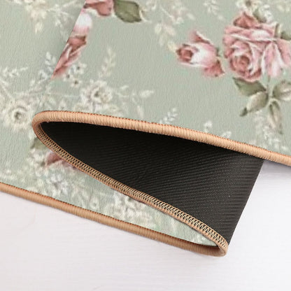Vintage Blush Roses - Sage Green Background Bath Mat
