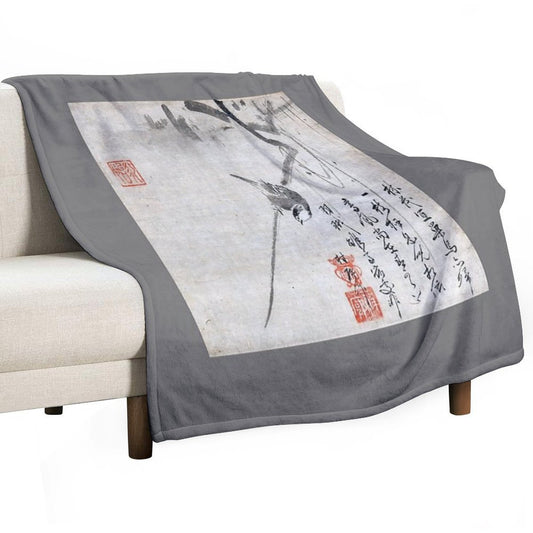 Bird on A Branch (Restored Japanese Artwork) Throw Blanket