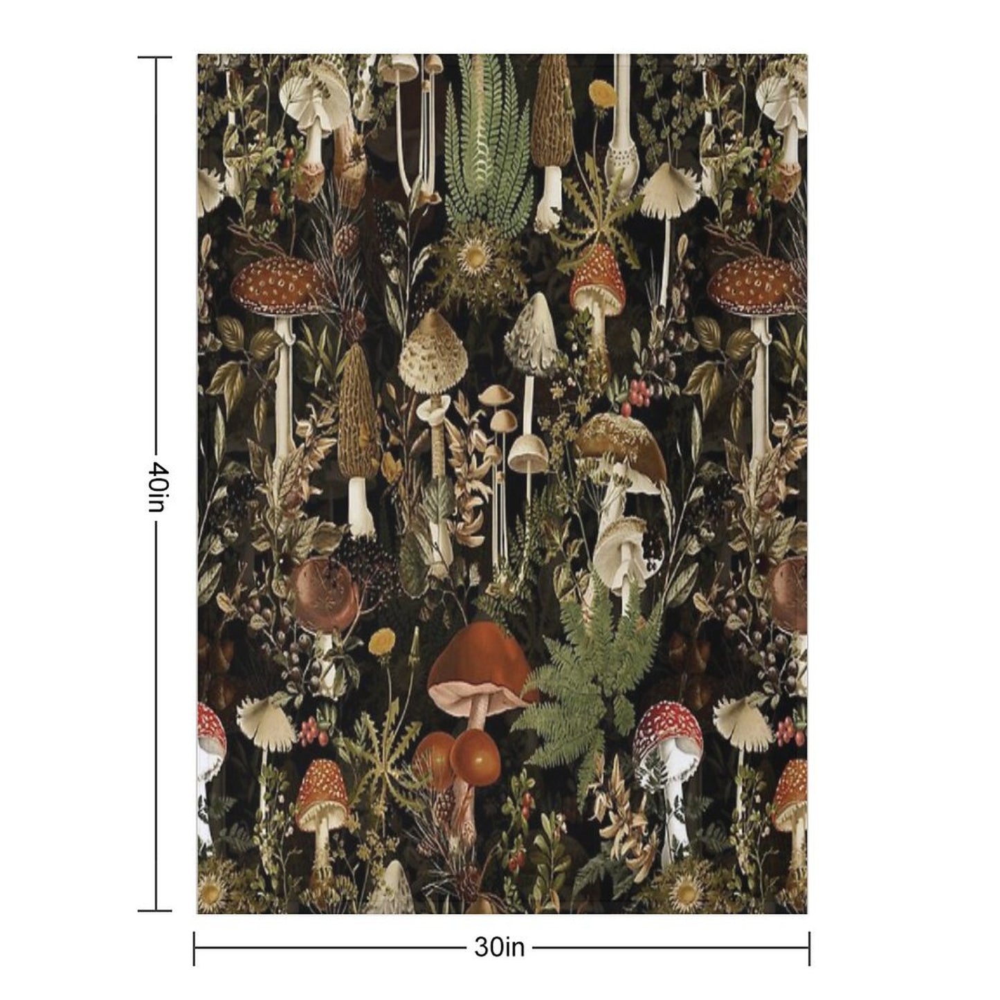 Vintage Midnight Mushrooms Forest Botanical Night Garden Pattern - Black Nightgarden Throw Blanket