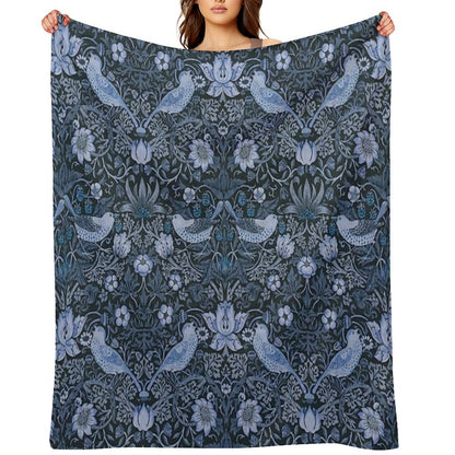 William Morris - Strawberry Thief, Blue Throw Blanket