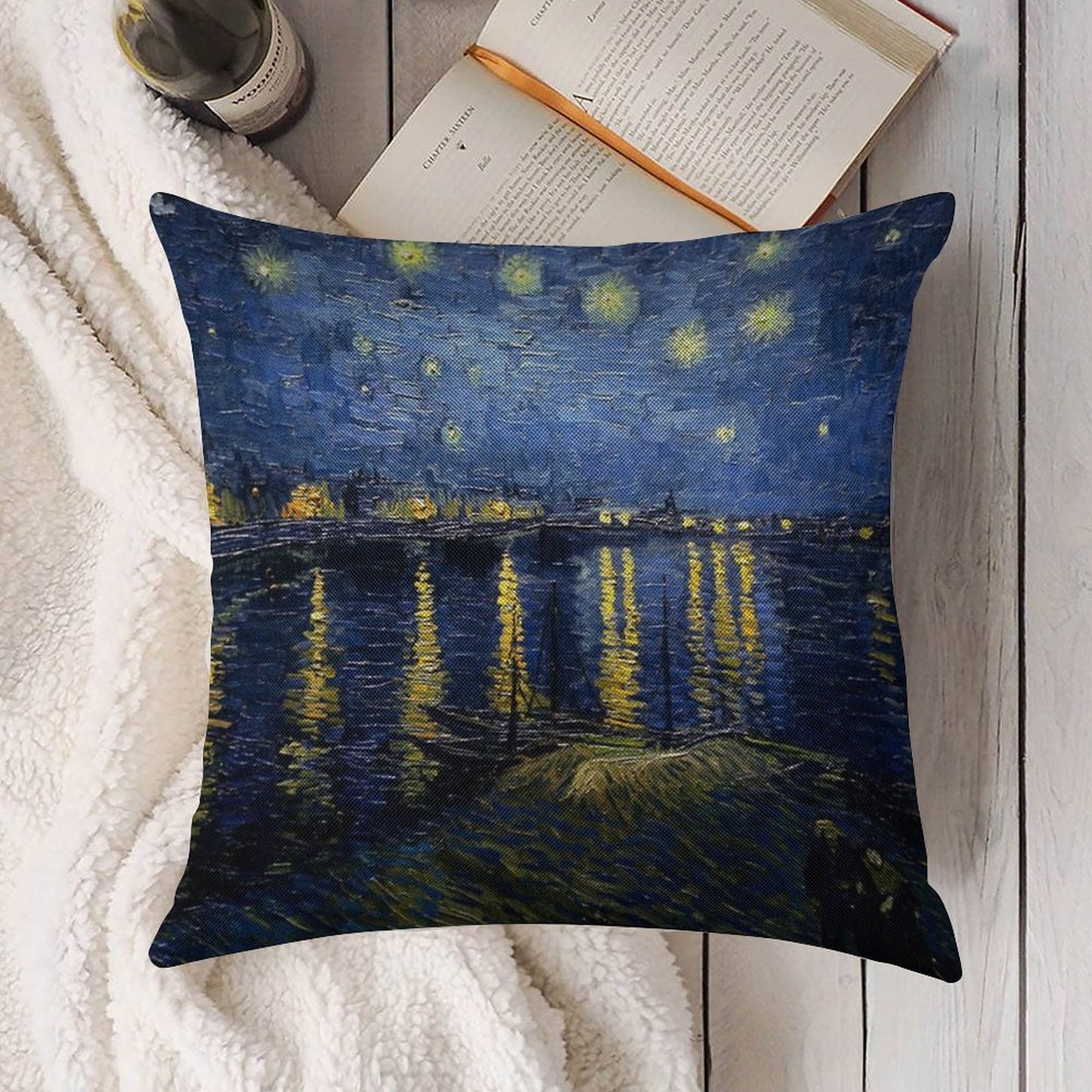 Starry Night Over The Rhone - Van Gogh Linen Throw Pillow Cover