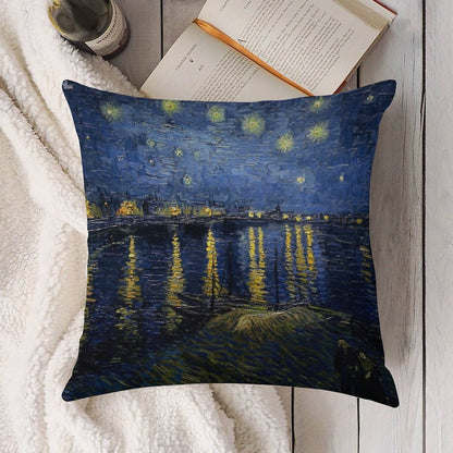 Starry Night Over The Rhone - Van Gogh Linen Throw Pillow Cover