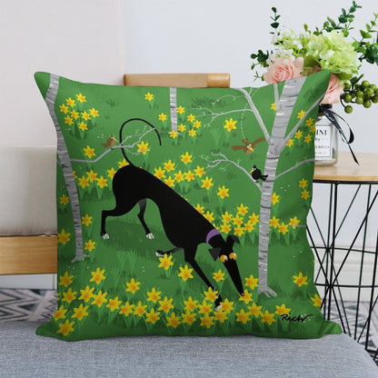 Daffodil Hound Linen Throw Pillow Cover