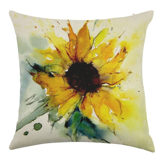 Sunflower Linen Throw Pillow Cover