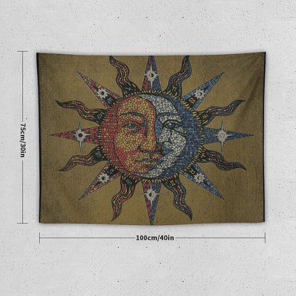 Vintage Celestial Mosaic Sun & Moon Tapestry