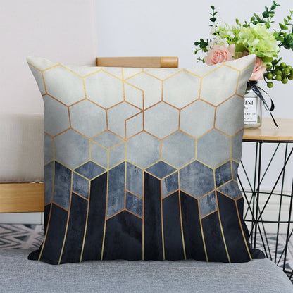 Soft Blue Hexagons Linen Throw Pillow Cover