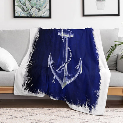 Preppy Rustic Beach Sailor Fashion Navy Blue Anchor Nautical Throw Blanket