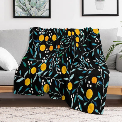 Oranges on Black Throw Blanket
