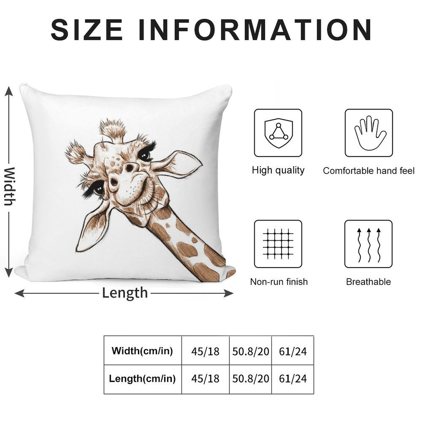 Sketch Giraffe Art Soft Washable Throw Pillow