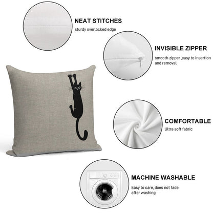 Black Cat Holding On Soft Washable Throw Pillow