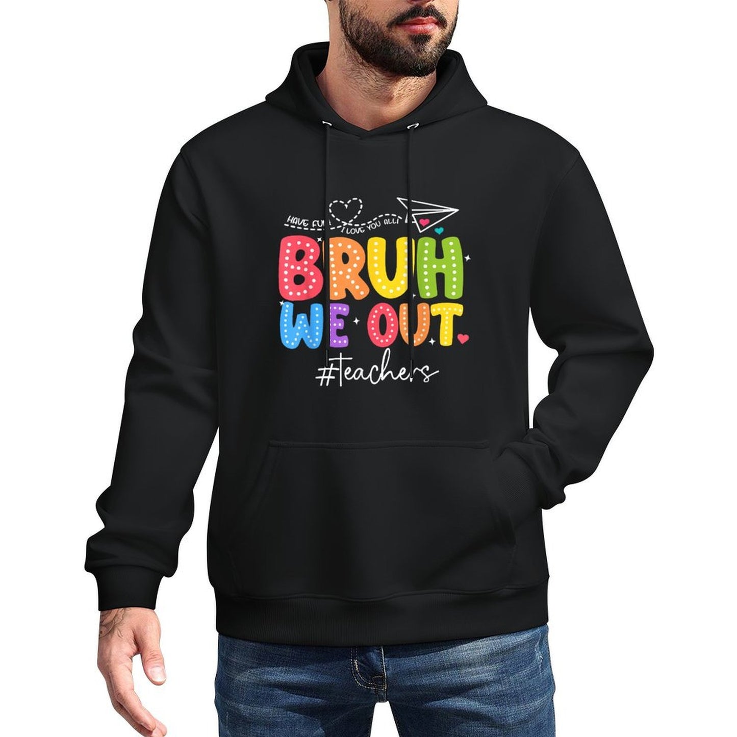 Bruh We Out Teachers Cute End Of School Year Groovy Summer Casual Wear Hoodie