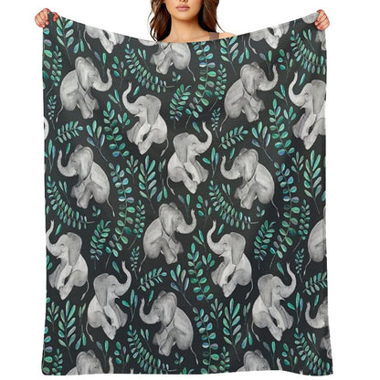 Laughing Baby Elephants – Emerald And Turquoise Throw Blanket