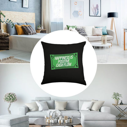 Happiness Is Positive Cash Flow Money Quote Linen Throw Pillow Cover