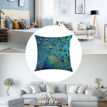 Peacock Full Glory 2 Linen Throw Pillow Cover