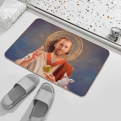 Nicolas Cage, Saint Nicolas of Cage, Nic Cage Original Religious Painting Bath Mat