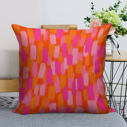 Abstract, Pink And Orange, Paint Brush Effect Linen Throw Pillow Cover