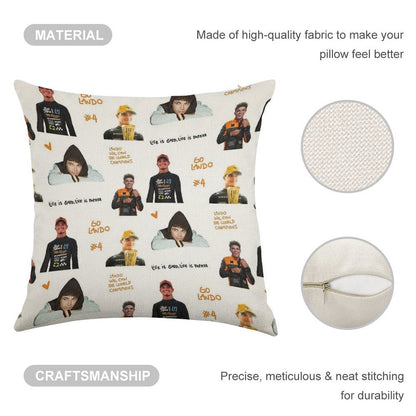 Lando Norris Illustrated Stickers Linen Throw Pillow Cover