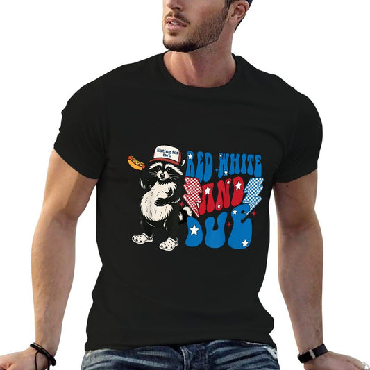 Red White And Due Funny Raccoon 4th of July Patriotic  Ribbed Collar T-Shirt