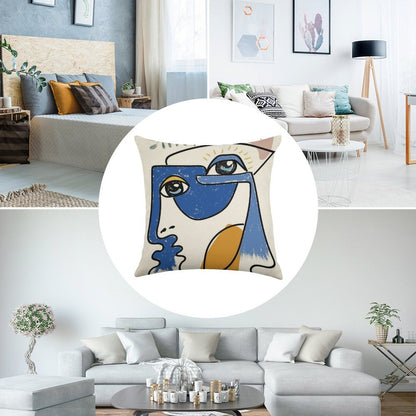 Minimal  Cute Face Linen Throw Pillow Cover