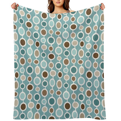 Mid Century Modern Geometric Circle Atomic Art Print 2 - Blue Brown Throw Blanket