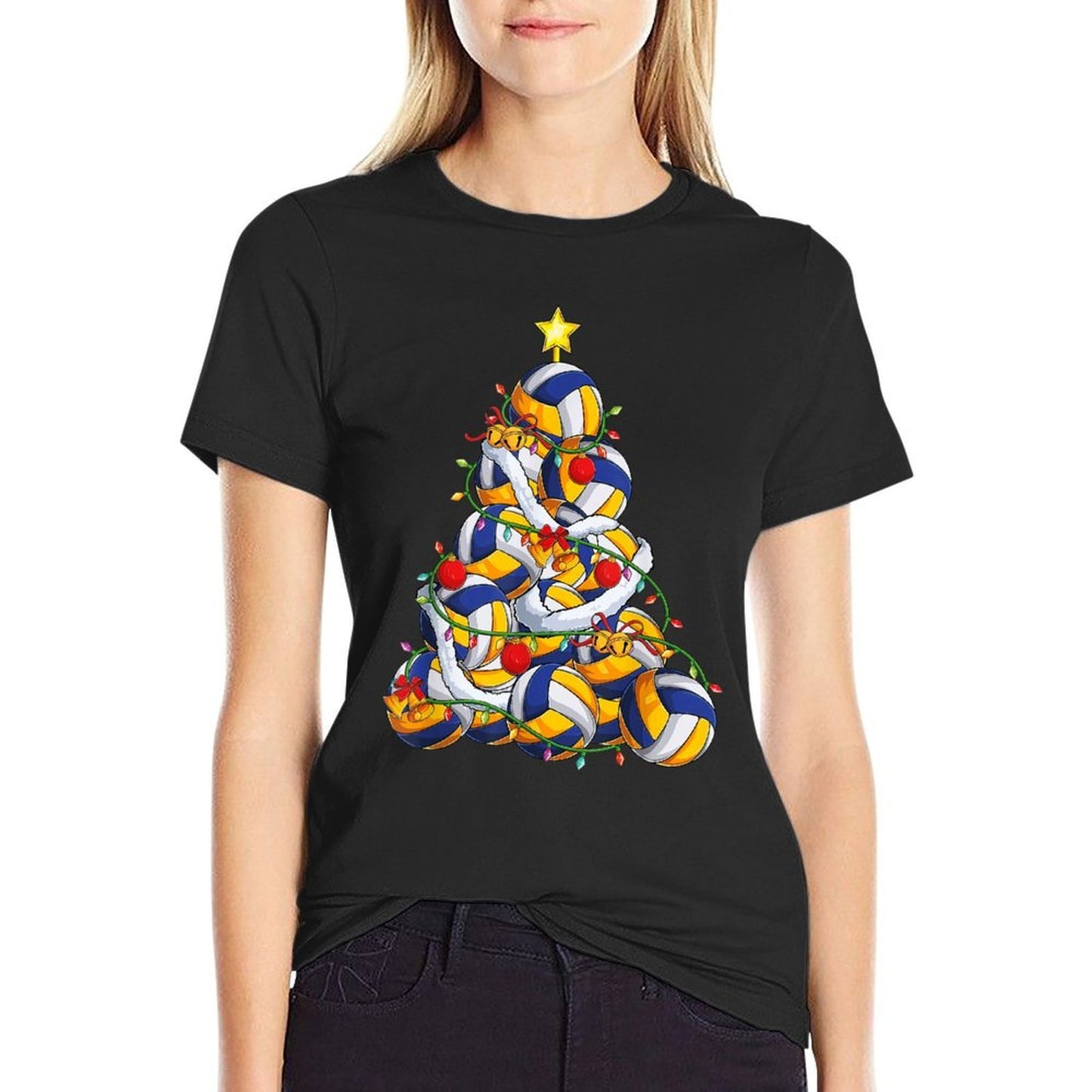 Volleyball Christmas Tree Xmas Pajama Player Coach Men Women  Cotton T-Shirt