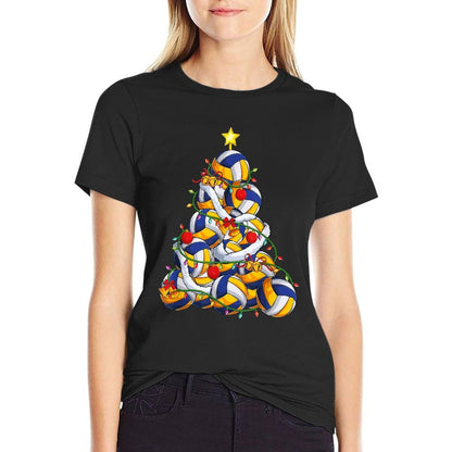 Volleyball Christmas Tree Xmas Pajama Player Coach Men Women  Cotton T-Shirt