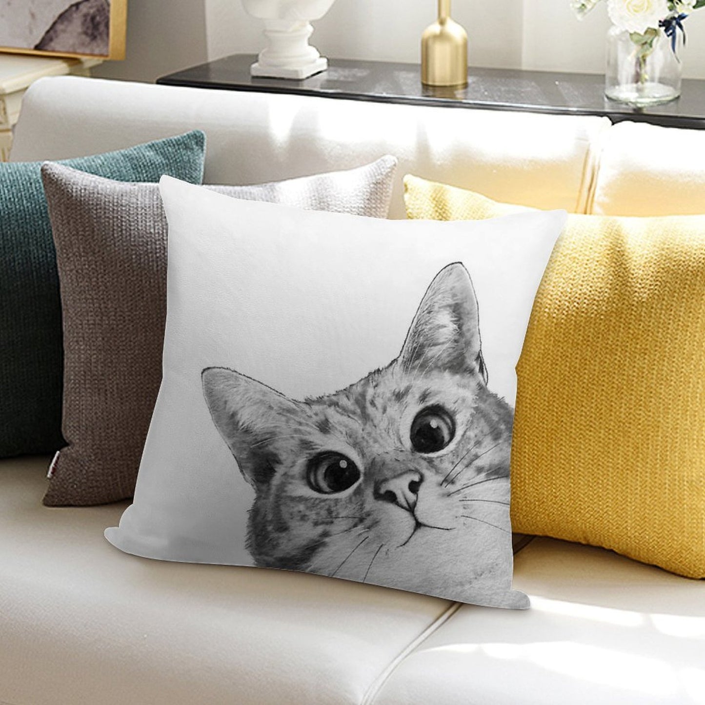 Sneaky Cat Soft Luxury Feel Throw Pillow