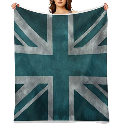 Teal Distressed Union Jack Throw Blanket