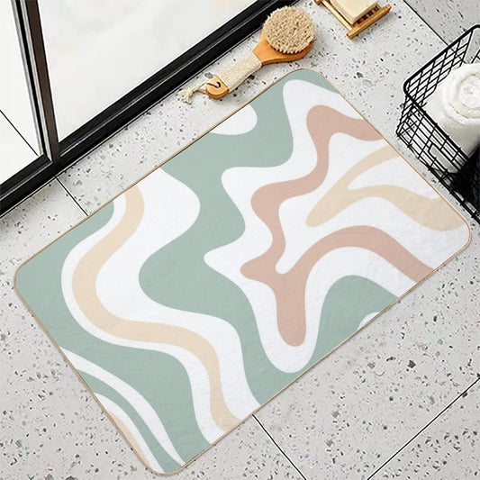 Liquid Swirl Retro Abstract in Light Sage Celadon Green, Light Blush, Cream, And White Bath Mat