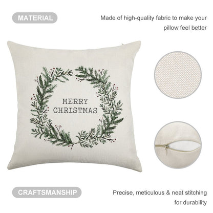 Simple Merry Christmas Linen Throw Pillow Cover