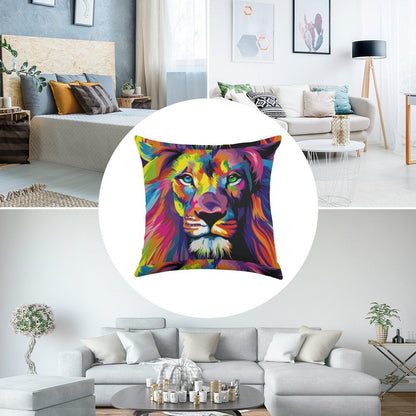 Banksy Rainbow Lion Graffiti Pop Art Painting Linen Throw Pillow Cover